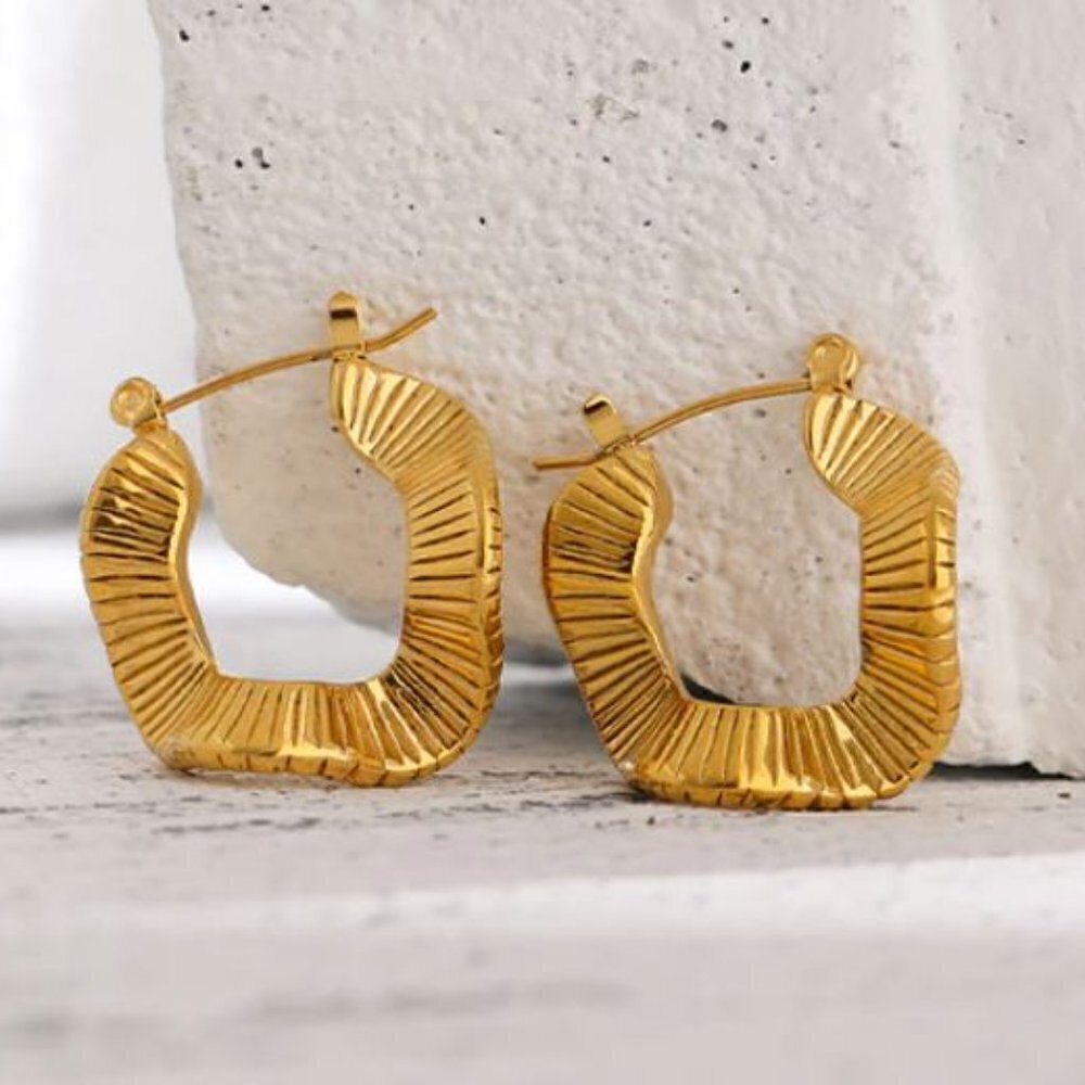 Gold Plated Stainless Steel Wavy Hoop Earrings